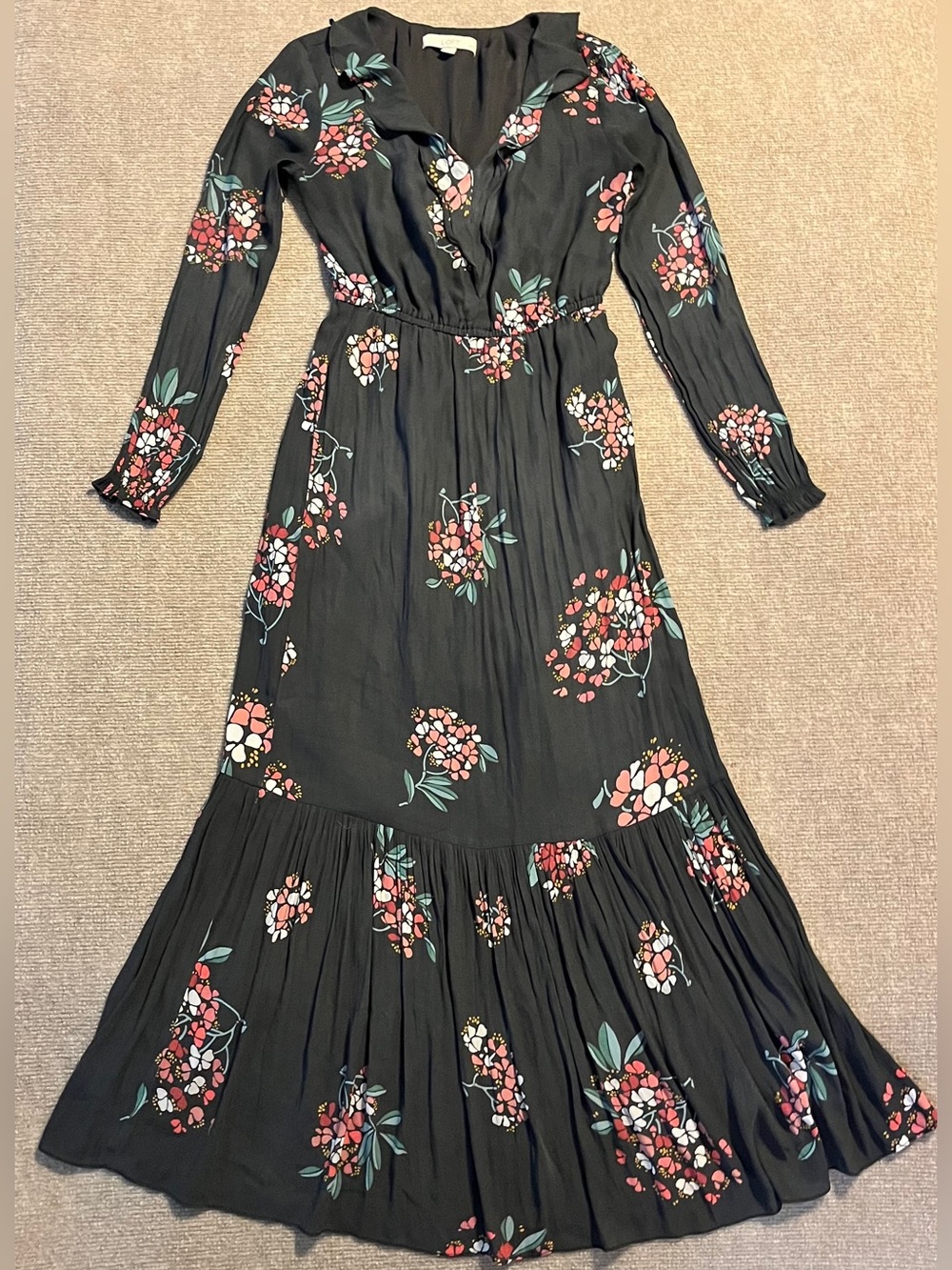 LOFT Petites Floral Ruffle Maxi Dress XSP